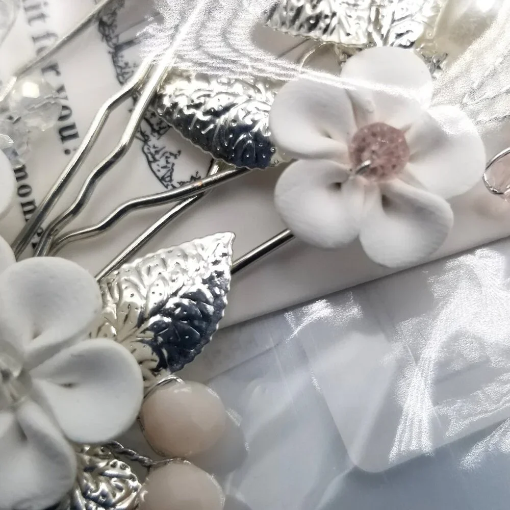 Casdre Pearl Flower Bridal Hair Pins Silver Leaf Wedding Bride New